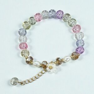 ✨Pastel Crystal Beaded Bracelet | Flower Charm | Kawaii Jewelry